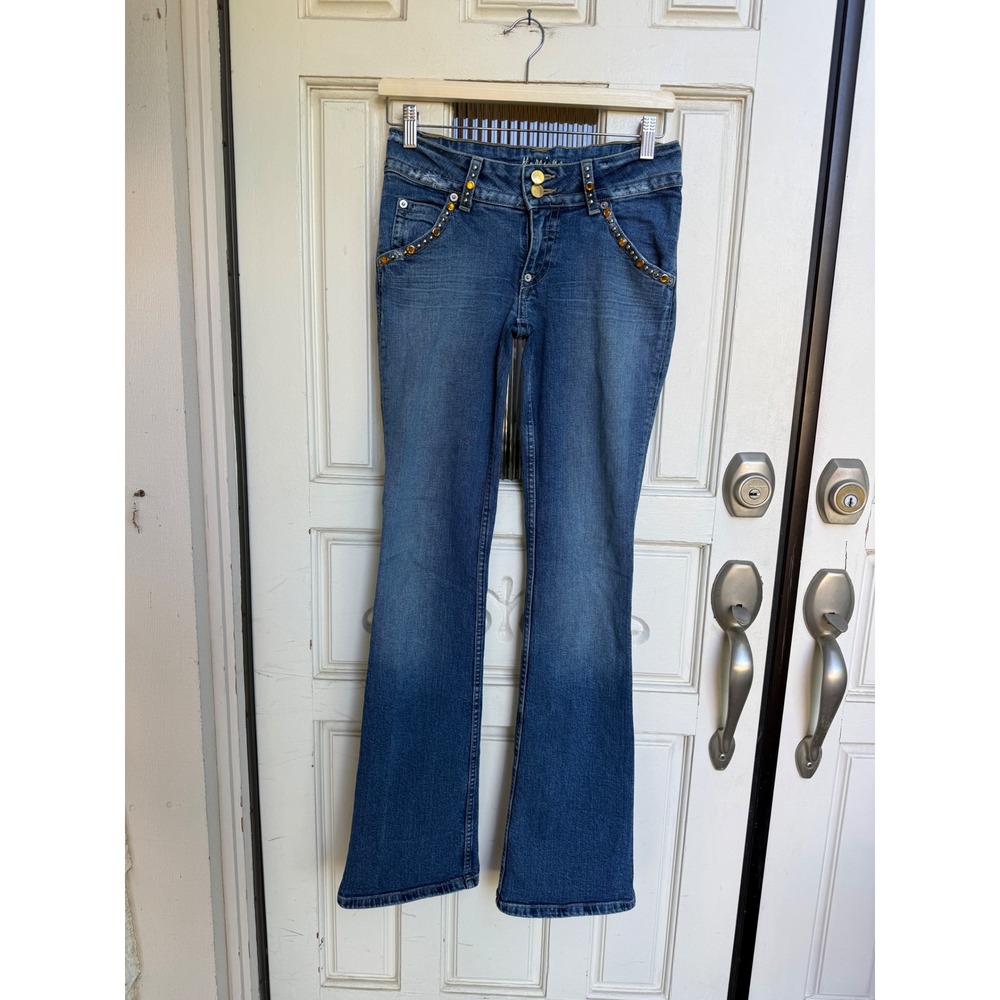 Marciano Guess Low Rise Flare Jeans Studded Rhinestone Medium Wash Size 27 USA